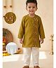 Desi Soota Cotton Full Sleeves Floral Embroidered Kurta Pyjama Set - Mustard