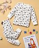 Desi Soota Cotton Knit Full Sleeves Animals Printed Coordinating Night Suit Set - White