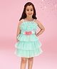 Cutecumber Glitter Sleeveless Floral Applique Detailed Layered Dress - Aqua Blue