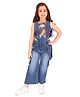 Cutecumber Denim Sleeveless Cute Girl Printed Top & Flared Jeans Set - Blue