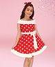 Cutecumber Cold Shoulder Polka Dots Printed Bow Applique Detailed Dress - Red