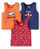 Doodle Poodle 100% Cotton Single Jersey Knit Vests With Aeroplane Print Pack Of 3 - Orange Navy Blue & Red