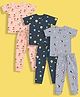 Orange Sugar Pack Of 3 100% Cotton Knit Half Sleeves Garden Theme & Hot Air Balloon Printed Coordinating Night Suit Sets - Multi Colour