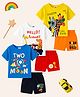 KUCHIPOO Cotton Blend Pack Of 3 Half Sleeves Baby Animals & Space Theme Printed Coordinating Tees & Shorts Set - Yellow White Blue Orange Red & Black