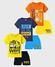 KUCHIPOO Cotton Blend Pack Of 3 Half Sleeves Look On The Bright Side Text & Tiger Printed Coordinating Tees & Shorts Set - Orange Yellow Blue Black & Navy Blue