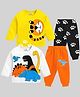 KUCHIPOO Cotton Blend Pack Of 2 Full Sleeves Tiger & Dinosaurs Printed Tees & Joggers Set - Orange White Yellow & Black