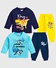 KUCHIPOO Cotton Blend Pack Of 2 Full Sleeves Dinosaur & Shark Printed Tees & Joggers Set - Yellow & Navy Blue