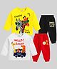 KUCHIPOO Cotton Blend Pack Of 2 Full Sleeves Animals & Bus Printed Tees & Pajamas Set - Red White Yellow & Black
