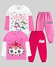 KUCHIPOO Cotton Blend Pack Of 2 Full Doctor Sleeves Unicorn & Cat Printed Tees & Pajamas Set - Pink White & Magenta