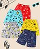 KUCHIPOO Cotton Blend Pack Of 5 Space Theme & Tiger Printed Shorts - Blue Yellow Grey Navy Blue & Red