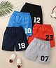 KUCHIPOO Cotton Blend Pack Of 5 Numericals Printed Shorts - Grey Navy Blue Orange Blue & Black