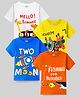 KUCHIPOO Cotton Blend Pack Of 4 Half Sleeves Animals & Space Theme Printed Tees - Orange Blue Yellow & White