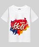 KUCHIPOO Cotton Blend Holi Theme Half Sleeves Happy Holi Text Printed Tee - White