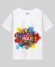 KUCHIPOO Cotton Blend Holi Theme Half Sleeves Happy Holi Text Printed Tee - White