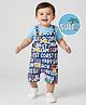 Babyhug Single Jersey Knit Dungaree & Half Sleeves T-Shirt With Tropical Theme - Navy Blue