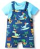 Babyhug Single Jersey Knit Dino Printed Dungaree Half Sleeves Inner Tee - Blue