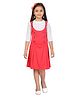Aarika Blended Woven Solid Pinafore Dress With Three Fourth Sleeves Tee - White & Pink