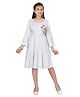 Aarika Cotton Woven Three Fourth Peasant Sleeves Striped & Floral Embroidered Dress - Grey