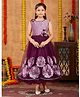 Aarika Net Woven Sleeveless Textured & Floral Applique Detailed Dress - Purple
