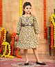 Aarika Wool Woven Three Fourth Sleeves Floral Embroidered & Metal Applique Detailed Dress - Brown