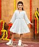 Aarika Wool Woven Three Fourth Sleeves Metal Tassel Designed Fur Detailed Dress - White