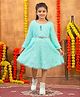 Aarika Woollen Woven Three Fourth Sleeves Bow Applique & Fur Detailed Dress - Sea Green