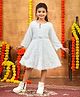 Aarika Woollen Woven Three Fourth Sleeves Bow Applique & Fur Detailed Dress - White
