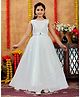 Aarika Net Woven Sleeveless Leaves Embroidered Sequins Embelllished Gown - White