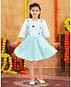 Aarika Woolen Woven Three Fourth Sleeves Teddy Bear Patch Detailed Foil Stars Printed Dress - Turquoise