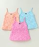 Evimo Single Jersey Knit Singlet Floral Printed Slips Pack Of 3 - Pink Peach & Blue