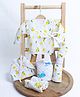 Mom's Home Organic Cotton Muslin Full Sleeves Lemons Printed Coordinating Jhabla & Nappy With Burp Cloth Swaddle & Towels Set - White & Yellow