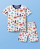 Pine Kids Single Jersey Knit Half Sleeves Co-ords Shorts Night Suit with Beach Theme Print - White