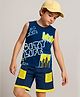 OLLINGTON ST. Cotton Sleeveless Text Printed Tank T-Shirt & Knit Shorts Set - Multicolor & Navy Blue