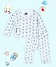 The Mom Store Cotton Knit Full Sleeves Animals Printed Jhabla & Pajama Set - Blue