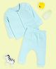The Mom Store Cotton Knit Full Sleeves Solid Jhabla & Pajama Set - Blue