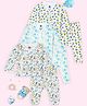 The Mom Store Cotton Knit Pack Of 3 Full Sleeves Baby Animals & Fruits Printed Coordinating Jhablas & Pajamas Set - Multi Colour