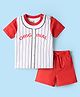 Doodle Poodle 100% Cotton Half Sleeves  T-Shirt & Shorts Set With Stripes & Original Text Print - Red