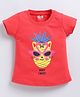 Kidcity Soft Cotton Sinker Half Sleeves Very Sweet Pineapple Cat Graphic Top - Red