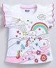 Kidcity Soft Cotton Sinker Half Sleeves Unicorn & Rainbow Printed Top - White