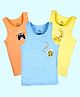 Kiddopanti Cotton Pack Of 3 Sleeveless Animals & Baby Monster Printed Vests - Light Orange Yellow & Blue