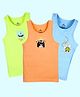 Kiddopanti Cotton Pack Of 3 Sleeveless Teddy Bear & Baby Monster Printed Vests - Light Orange Neon Green & Blue