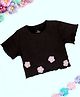 Kiddopanti Cotton Crochet Half Sleeves Flower Embroidered Crop Tee - Black