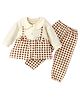 Little Surprise Box Cotton Full Sleeves Checked Frock Style Top With Coordinating Pant Set - Brown