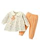 Little Surprise Box Cotton Full Sleeves Checked Frock Style Top With Pant Set - Peach