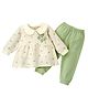 Little Surprise Box Cotton Full Sleeves Checked Frock Style Top With Pant Set - Green