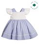 My Milestones Pure Cotton Cap Sleeves Schiffli Embroidered Dress - White & Blue