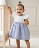 My Milestones Pure Cotton Cap Sleeves Schiffli Embroidered Dress - White & Blue