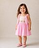 My Milestones Cotton Sleeveless Floral Designed Handcrafted Crochet Double Cloth Dress - Pink