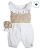 My Milestones 100% Cotton Woven Sleeveless Floral Crochet & Ruffle Detailed Romper - White