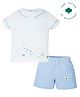 My Milestones Cotton Half Sleeves Baby Animals Printed Bio Washed Tee & Shorts Set - White & Blue